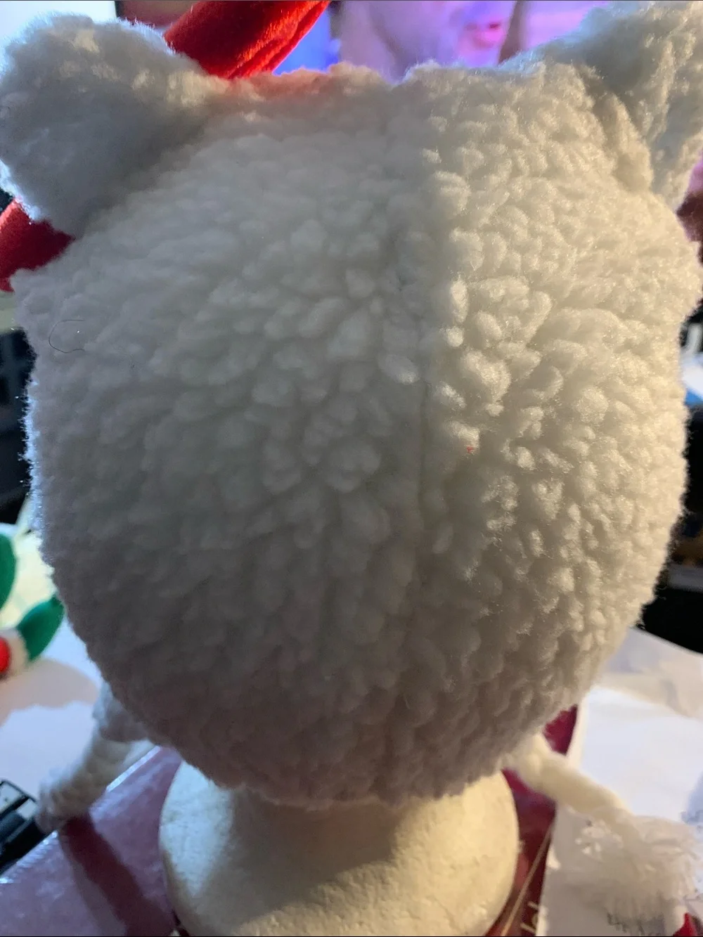 Little Kitty Kids White Fuzzy Plush Hat with Red Bow Accent